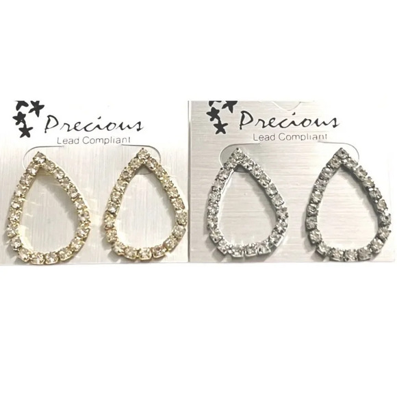 Wholesale 12 Pairs Pyramid Rhinestone Earrings Pierced Post Gold Silver NEW Bulk - Picture 2 of 3